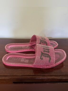 Juicy Couture Hylton Logo Rhinestone Jelly Sandals Slides Sz 7 Women Pink NWOT